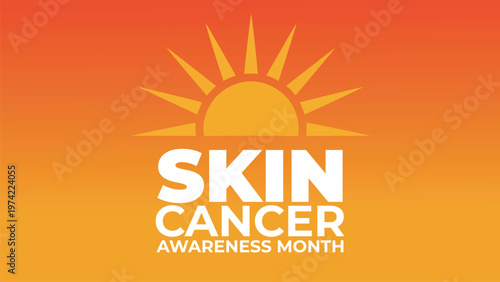 Skin cancer awareness month concept with sun icon on orange gradient background highlighting uv exposure prevention dermatology health education and early detection