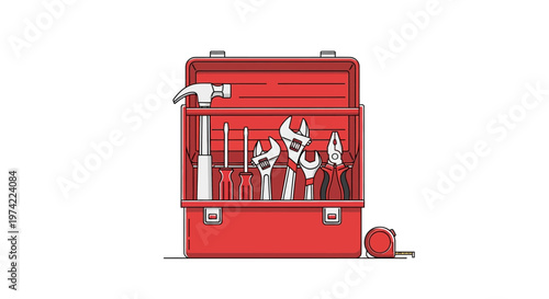 Open red toolbox filled with various hand tools
