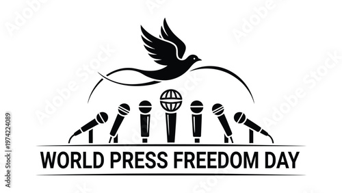 World press freedom day concept with dove and microphones symbolizing peace journalism freedom of speech media rights global communication independence