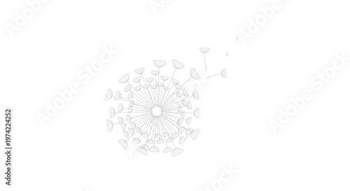 Minimalist dandelion seeds blowing away outline drawing