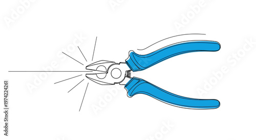 Minimalist blue pliers cutting electrical wire simple line art