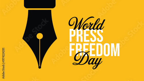 World press freedom day concept with fountain pen nib on yellow background symbolizing journalism freedom of speech media rights expression independence and democracy