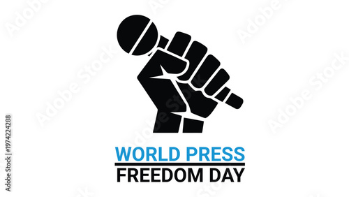 World press freedom day concept with raised fist holding microphone symbolizing journalism freedom of speech media rights news independence activism and democracy