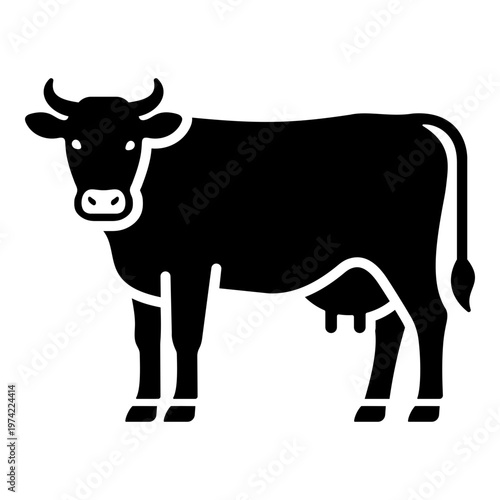 Cow icon, symbolizing farm livestock and agriculture. Solid bold vector suitable for dairy farming, ranch, and rural animal concepts.