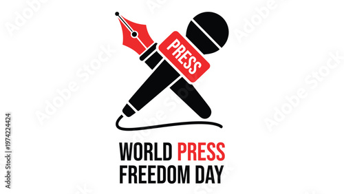 World press freedom day concept with crossed microphone and pen symbol representing journalism freedom of speech media rights news reporting and democracy