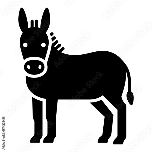 Donkey icon, symbolizing working farm animal and rural transport. Solid bold vector suitable for agriculture, livestock, and countryside themes.