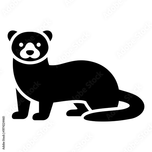 Ferret icon, symbolizing small pet and exotic mammal. Solid bold vector suitable for pet care, wildlife, and animal-related designs.