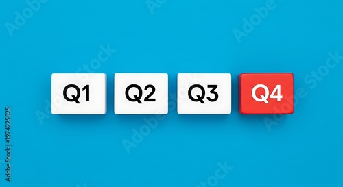A red Q4 block standing out among white Q1, Q2, and Q3 blocks on a blue background