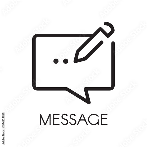 Chat line icon. Graphic contour symbol of message bubble with pencil. Interface pictogram for mobile apps, websites, social media. Post UI linear label. Vector illustration