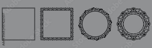 Set of decorative frames Elegant vector element for design in Eastern style, place for text. Floral black and gray frames. Lace illustration for invitations and greeting cards