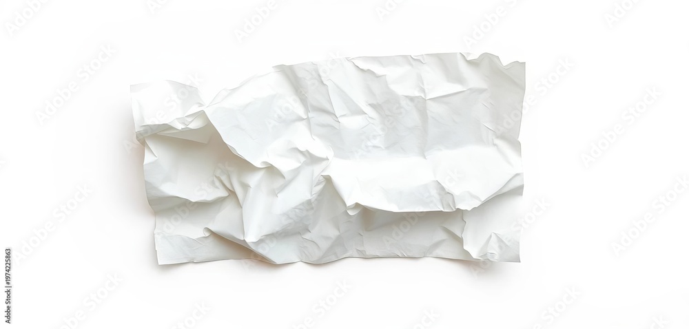 Obraz premium A crumpled sheet of white paper, isolated on a white background, design element, crease