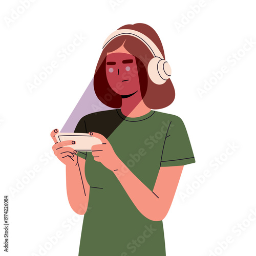 Flat vector illustration of people using smartphones, tablets, and digital devices with screen light reflecting on their faces. ideal for technology, online behavior, and mental health awareness.