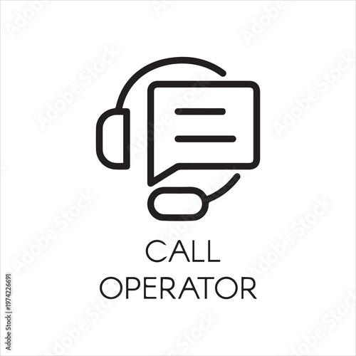 Call center line icon, headset and quote speech bubble. Support and consulting concept. Simple black logo for websites, mobile apps and other design needs. Vector pictograph. Outline symbol