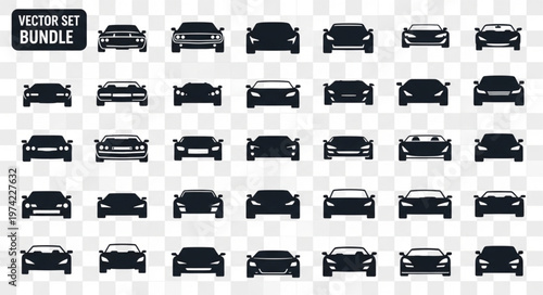 Collection of Front View Car Silhouettes for Design Projects.