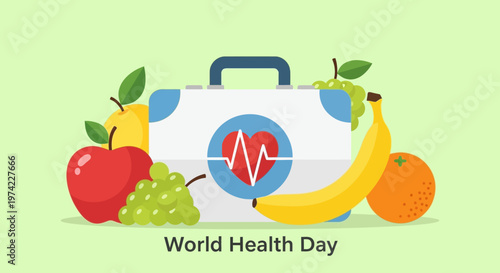 World Health Day: Healthy Lifestyle with Fruits and Medical Kit
