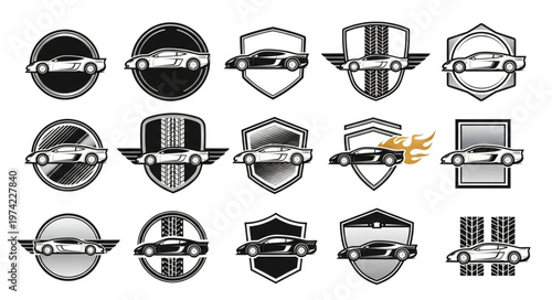 Collection of Vintage Car Logos and Emblems in Vector Format.