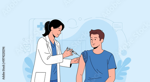 Doctor giving vaccination to a man, healthcare concept, medical injection, prevention, health care