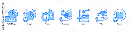 Profit Planning web banner icon vector illustration with icons of Profit Margin,Margin,Pricing,Revenue,Income,Value and Return