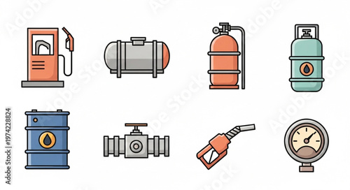 Oil and Gas Industry Icons - Fuel, Storage, and Measurement.