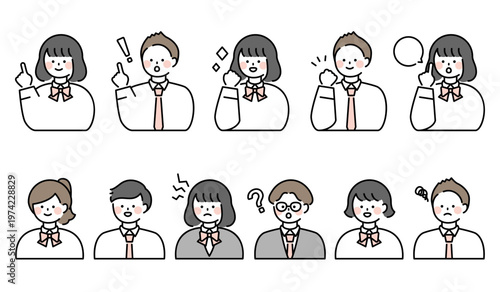 学生制服イラスト　人物男女セット 上半身