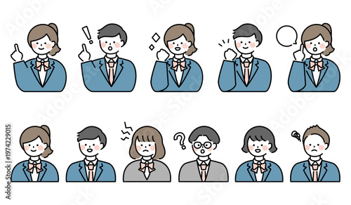 学生制服ブレザーのイラスト　人物男女セット 上半身