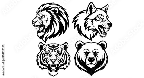 Black and white animal head icons.