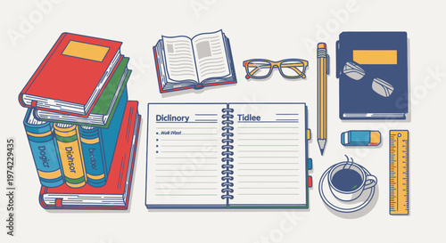 Colorful School Stationery and Books.