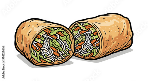 Delicious cut spring rolls with filling.