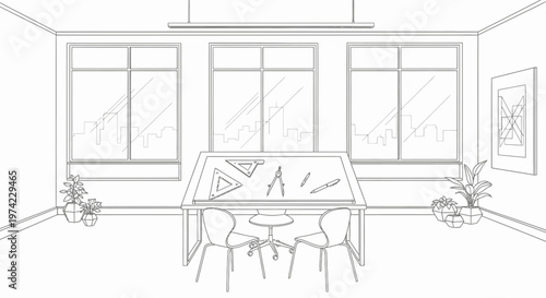 Dining table with four chairs inside.