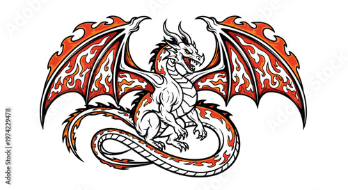Dragon mythical creature with wings spread.