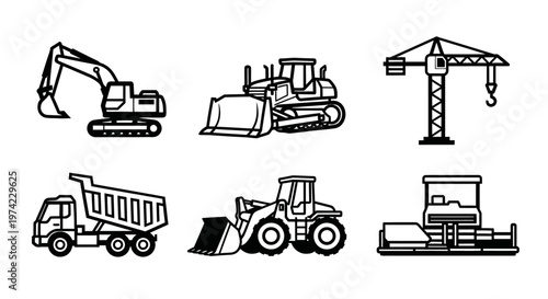 Heavy construction equipment icons set 2.