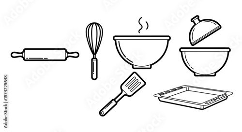Kitchen utensils and baking tools.
