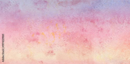 Soft watercolor blends pink, lavender, and gold hues
