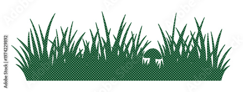 Green grass silhouette with mushroom, forest floor meadow border vector, nature landscape grass tuft, botanical garden plant elements