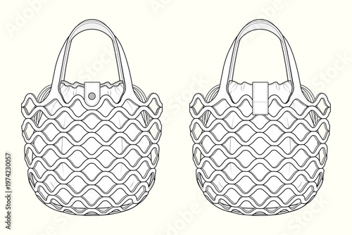 Sea-Wisp Lattice Tote Bag Fashion Flat Sketch