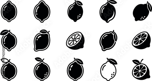 Black and white citrus fruit lemons limes