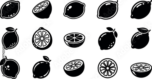 Black and white citrus fruit lemons
