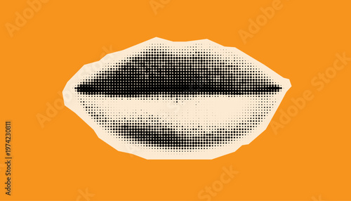 Minimalist halftone depiction of closed lips with smooth tonal gradation from dense to sparse dots. Perfect for serene beauty, skincare, or sophisticated branding visuals, collage.
