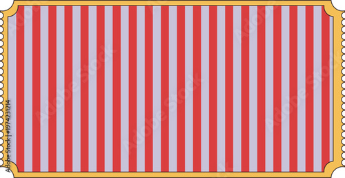 Vibrant vintage striped ticket background with golden ornate borders. Ideal for event tickets, promotional materials, or as a design element in carnival, festival, or retro projects.