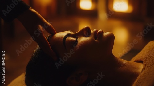 Woman receiving a tranquil head massage with oil