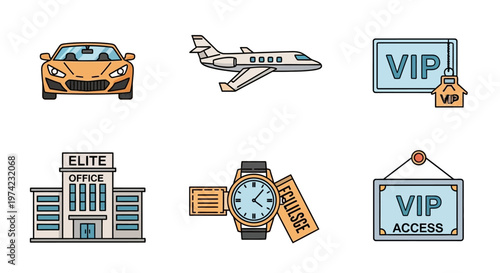 VIP Access Luxury Lifestyle Symbol Icons.