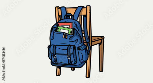 Blue Backpack on a Chair.