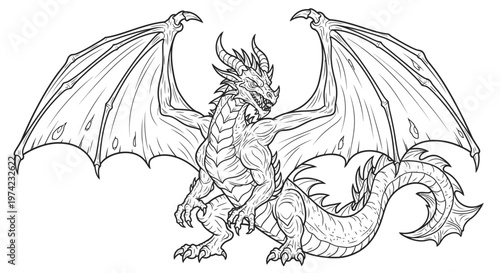 Dragon mythical creature with wings.