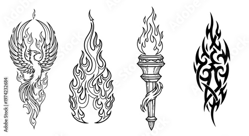 Flame Tattoo Designs With Symbols.