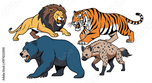 Lion Tiger Bear Hyena Wild Animals.