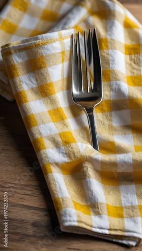 Wrinkled Yellow Gingham Kitchen Towel – Realistic Checkered Fabric Napkin Isolated PNG on Transparent Background