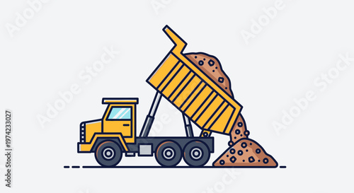 Yellow dump truck with soil.