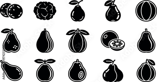 Black and white fruit including pears and berries