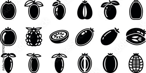 Black and white fruit on white background symbols signs apples