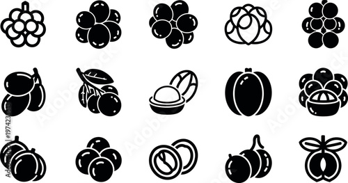 Black and white fruit symbols signs
